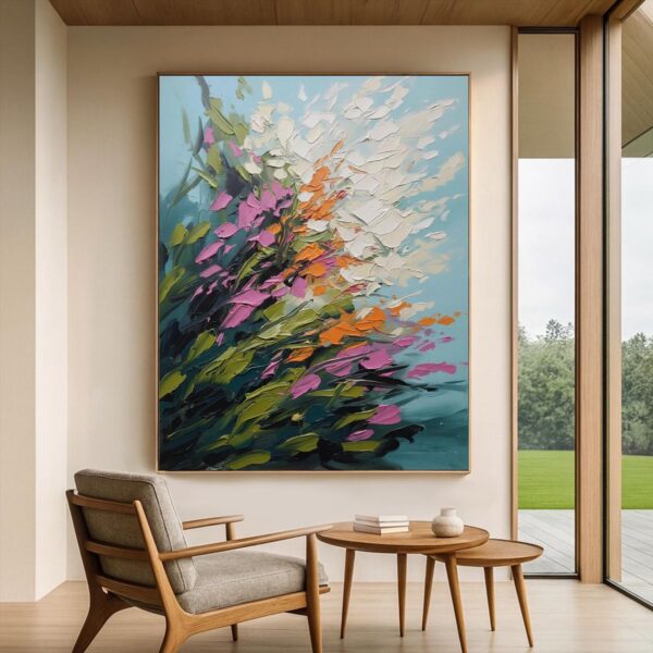 Colorful Textured Impasto Flower Art