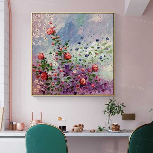 Framed Abstract Floral Rose Painting